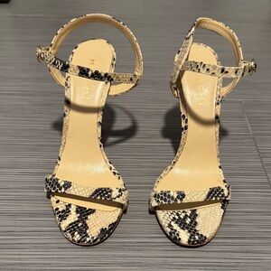 M. Gemi Snakeskin Patterned Heels in Black and Cream